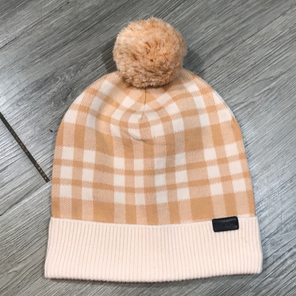 COACH Caramel Plaid Pom Hat #F20156